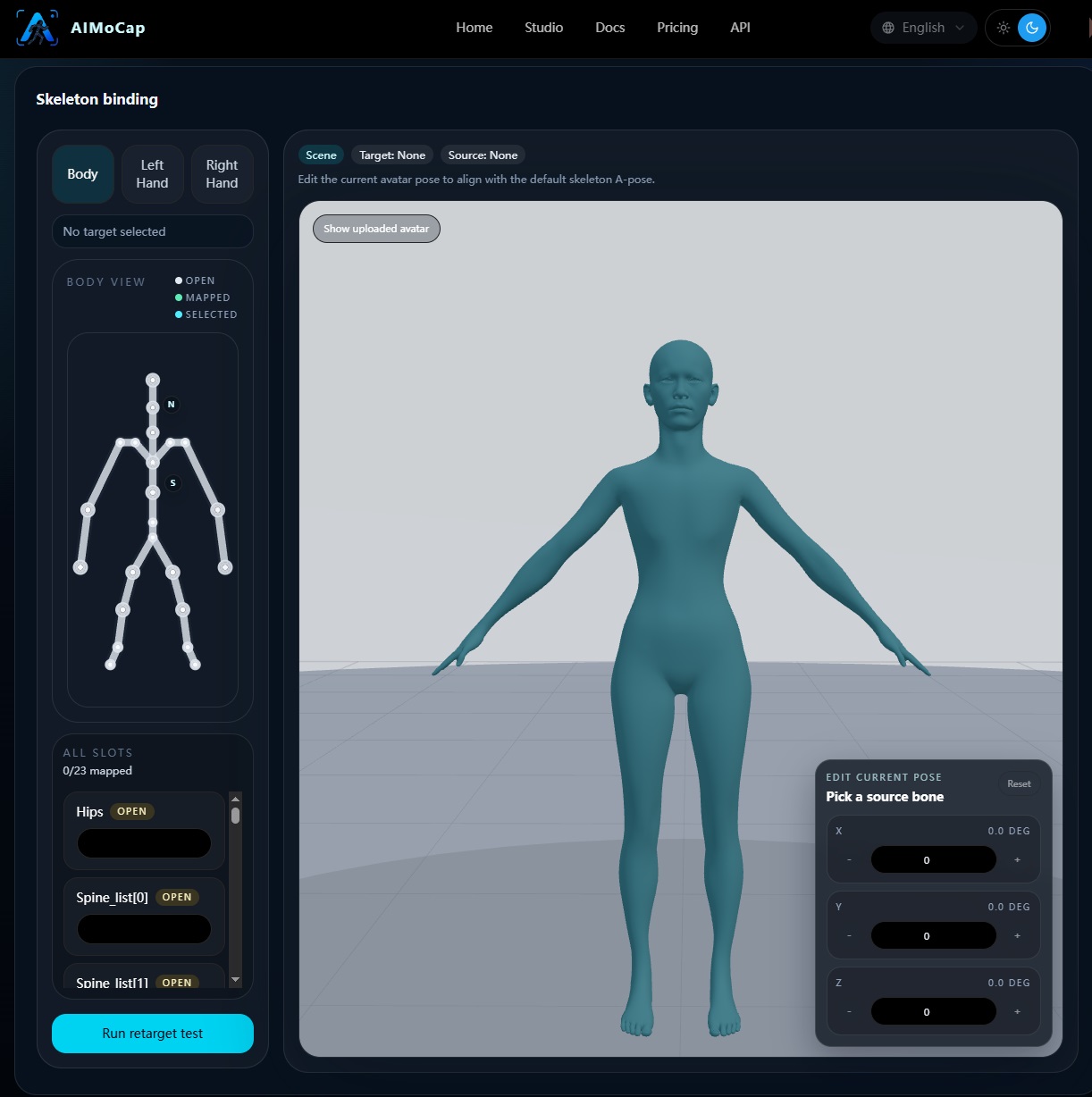 Referencing the default A-pose while editing the custom character.